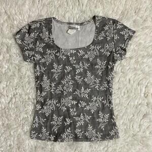 Vintage Cosmos Collection Blue Floral Jacquard Cottagecore Baby Tee S Made USA